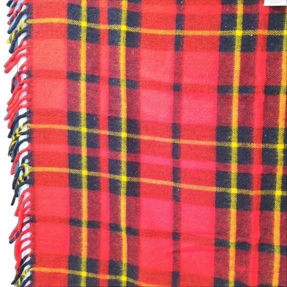 Vintage Faribo Catnapper Plaid Blanket 45" x 50" NWT New NOS Tartan Red Yellow - Picture 10 of 12